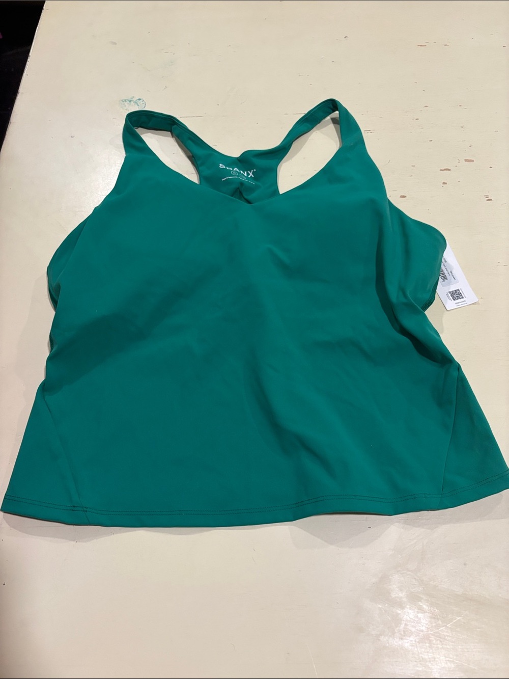 SPANX Active V-Neck Shelf Tank Field Green XL NWT Built In Bra